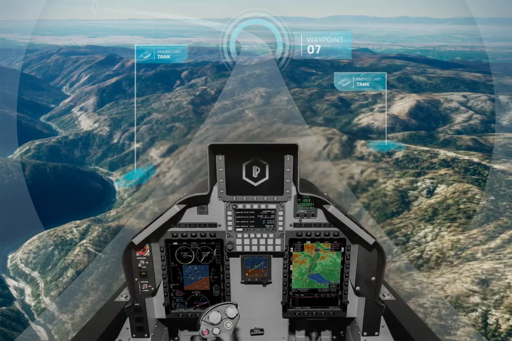 Avionics suite with glass cockpit interface and digital navigation display in military aircraft