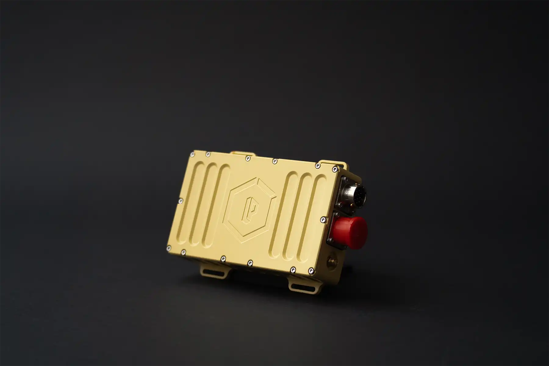 Yellow inertial navigation unit featuring rugged design