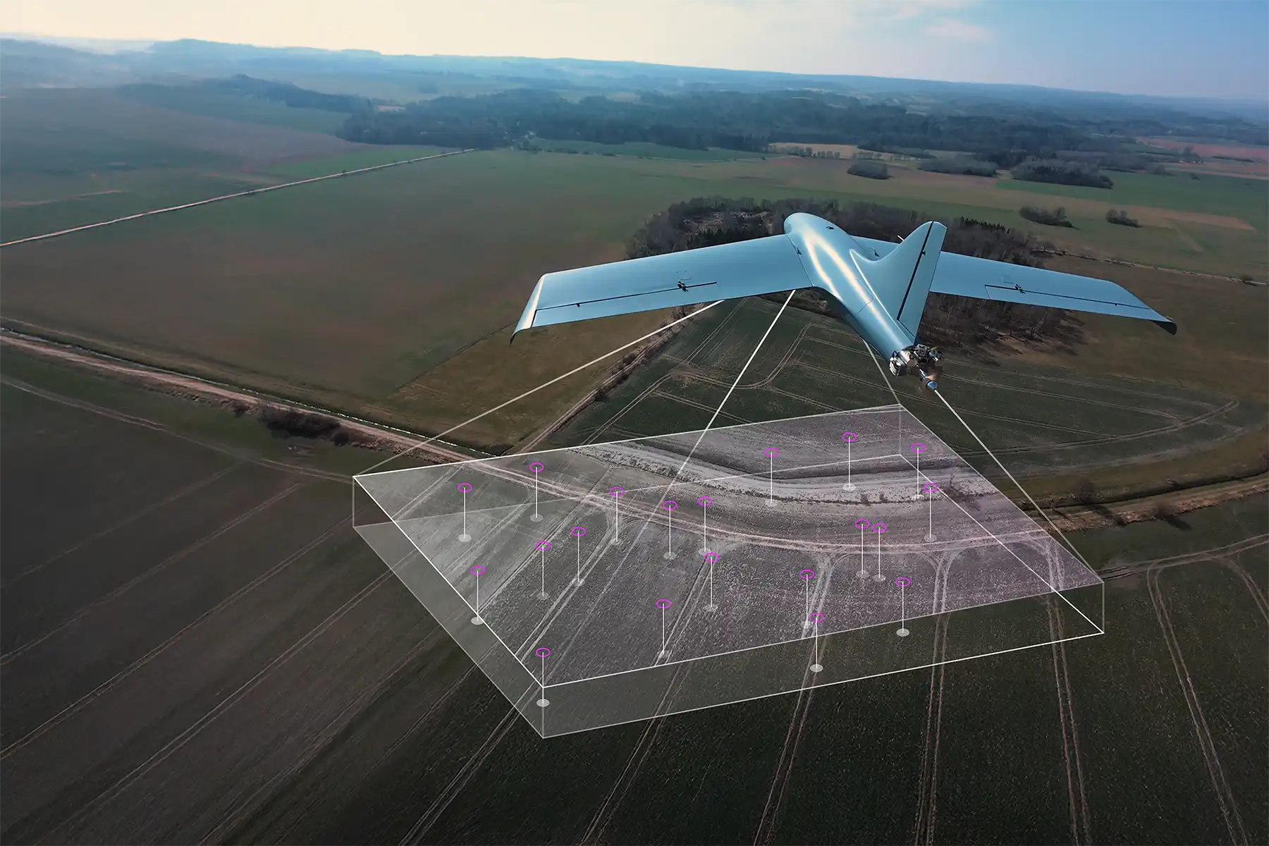 UAV equipped with visual navigation system with map matching flying over terrain