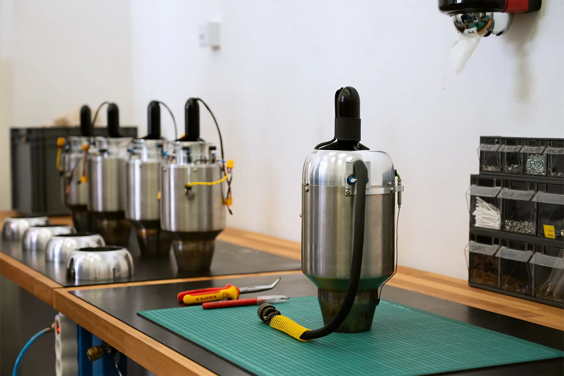 ZT J40 turbojet engine on assembly bench with tools
